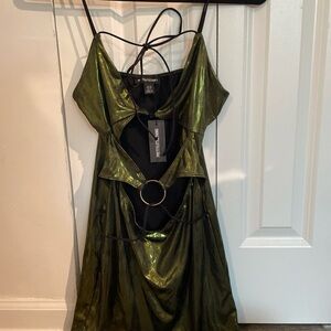 PrettyLittleThing Shimmering Olive Dress